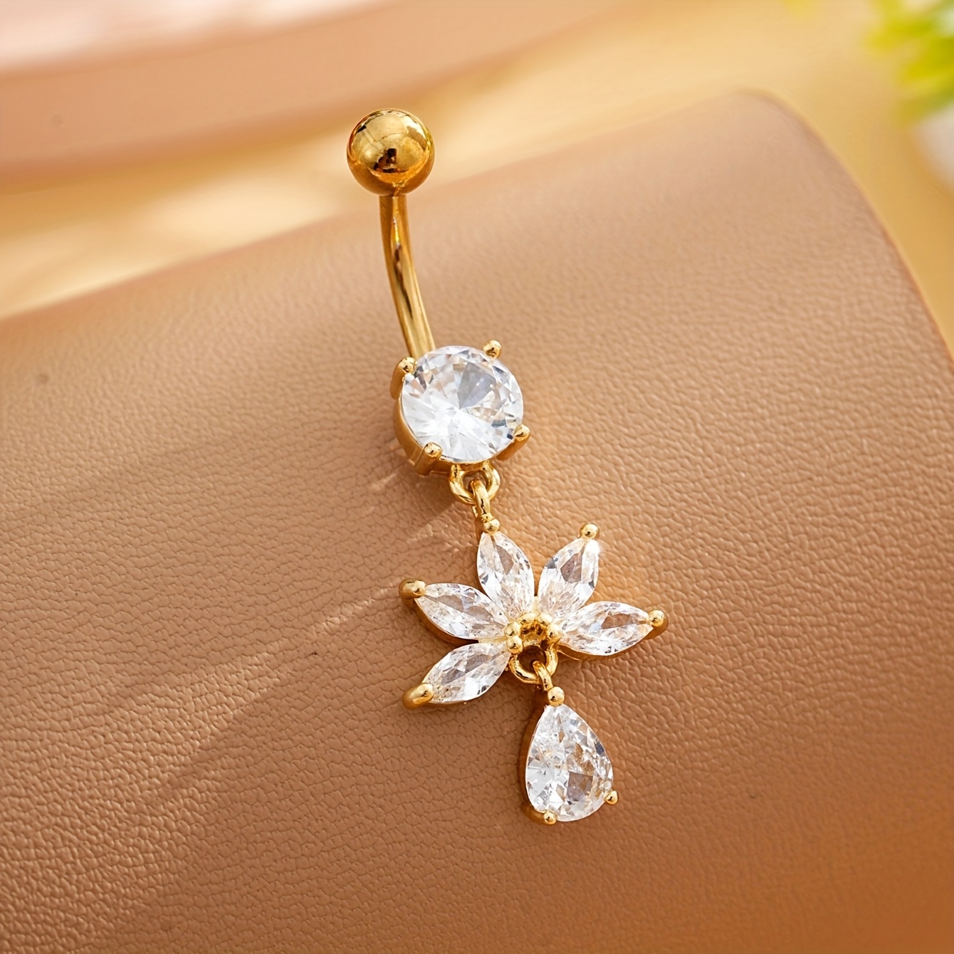Stainless Steel Fan-Shaped Hanging Navel Ring Pendant for Women